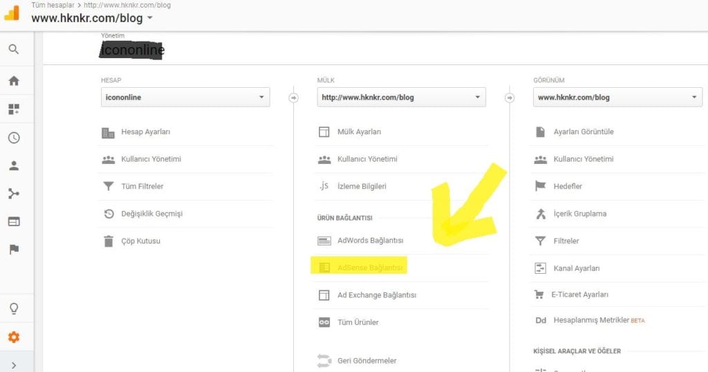 Analytics ile Adsense hesabını bağlama