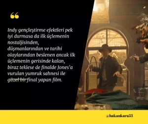 Harrison Ford filmde o meşhur şapkası ile düşmanlarına karşı Indiana Jones ve Kader Kadranı filminden bir kare.